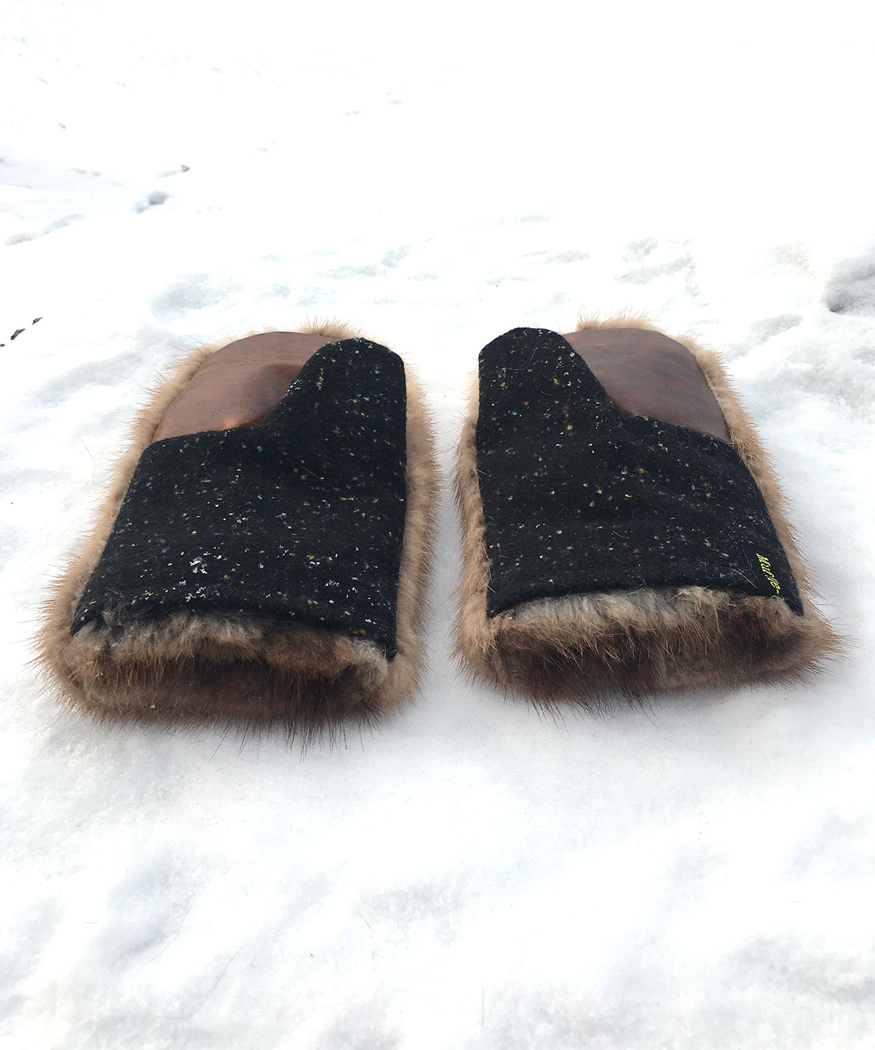 Real Fur Mittens. Autumn Haze brown mink mittens with fur lining. raynauds warmest mittens made in Canada