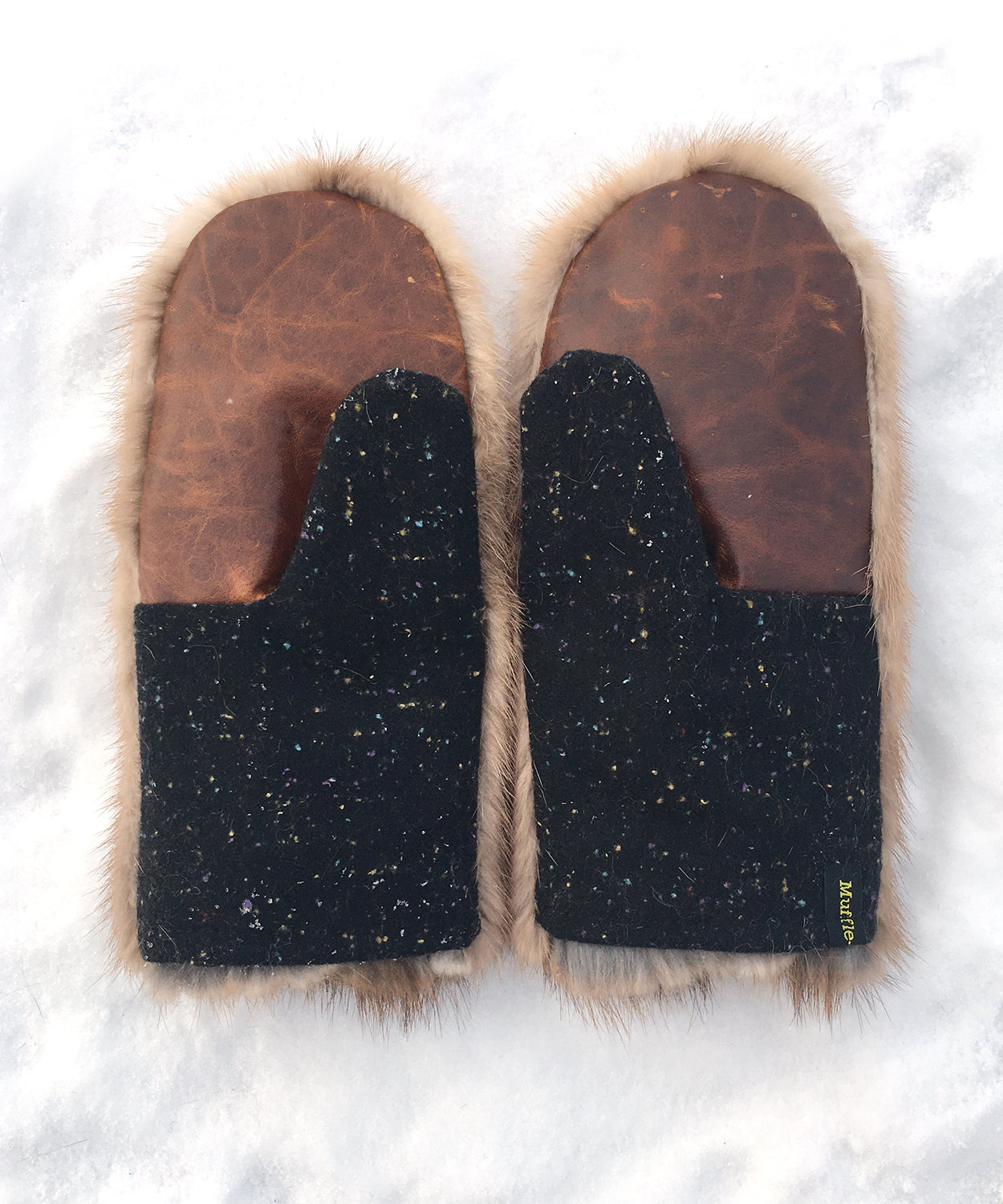 Women's Small Real Fur Mittens - Brown Mink