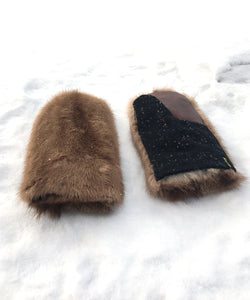 Real Fur Mittens. Autumn Haze brown mink mittens with fur lining. raynauds warmest mittens made in Canada