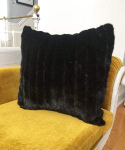 Black mink fur pillows made from vintage fur coats. Large square furry pillows made in Canada. What should I do with my fur coat? Fur coat recycle idea