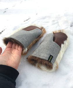 Real Fur Mittens. Rabbit fur mittens with fur lining. Mittens for raynauds. warmest mittens made in Canada