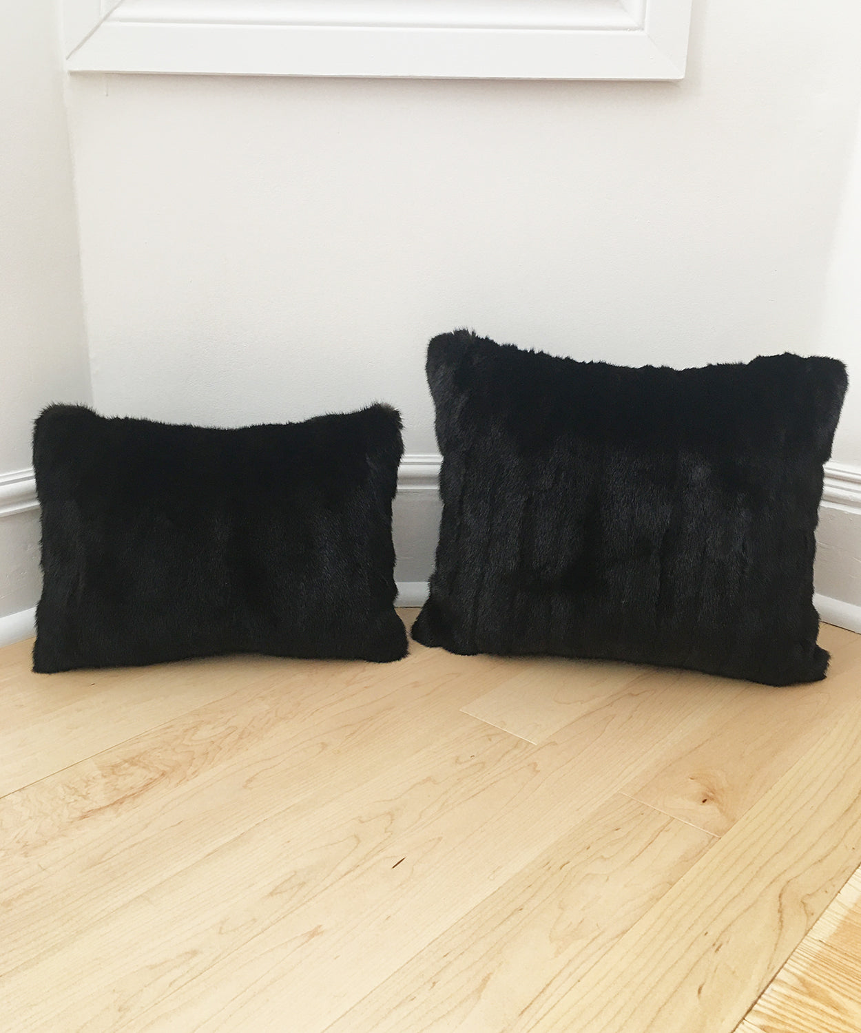 Black Mink Fur Accent Pillows - 13x18" and 17x20"