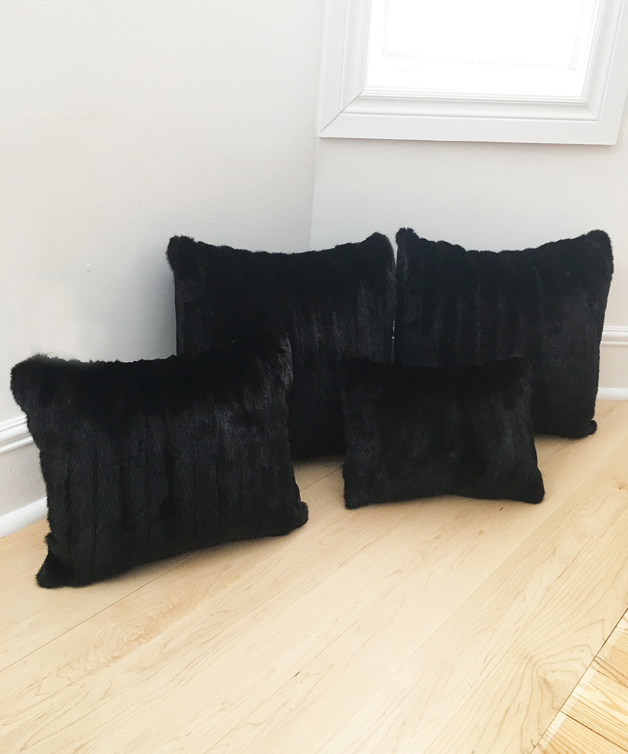 Black Mink Fur Accent Pillows - 13x18" and 17x20"