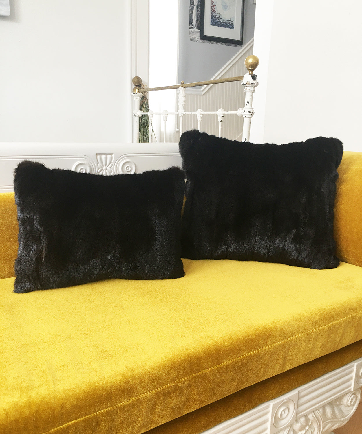 Black Mink Fur Accent Pillows - 13x18" and 17x20"