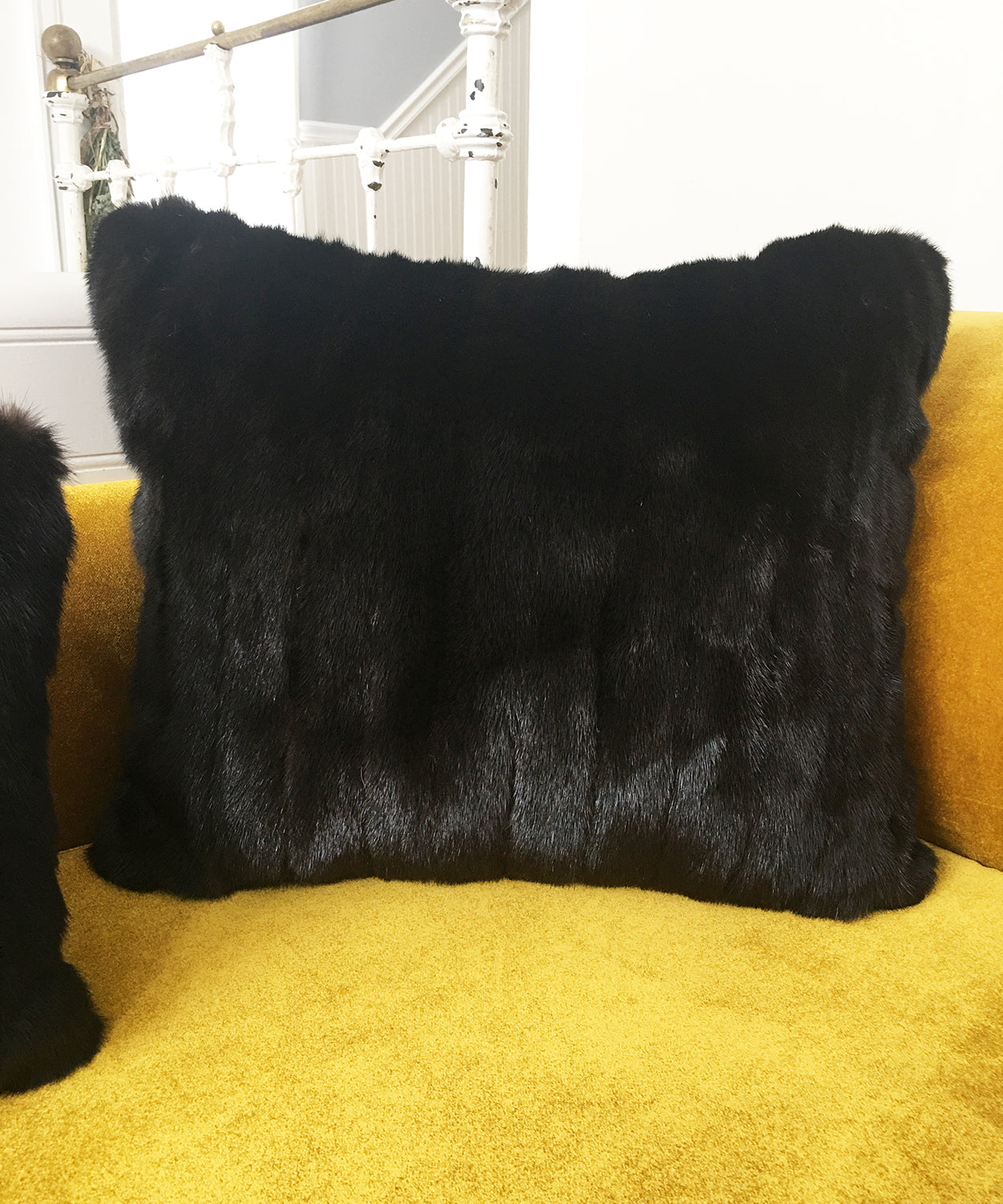 Black Mink Fur Accent Pillows - 13x18" and 17x20"