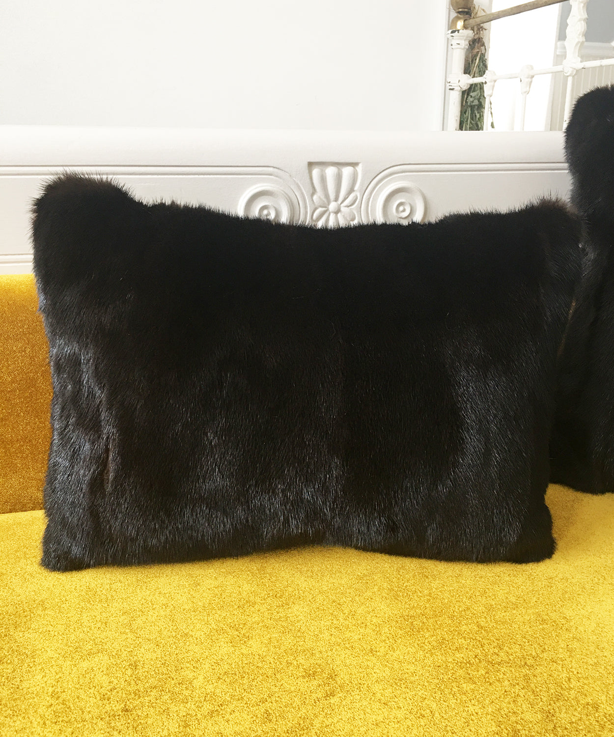 Black Mink Fur Accent Pillows - 13x18" and 17x20"