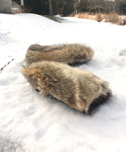 Real Fur Mittens. Coyote fur mittens with fur lining. Mittens for raynauds. warmest furry mittens made in Canada