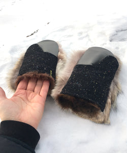 Real Fur Mittens. Coyote fur mittens with fur lining. Mittens for raynauds. warmest furry mittens made in Canada