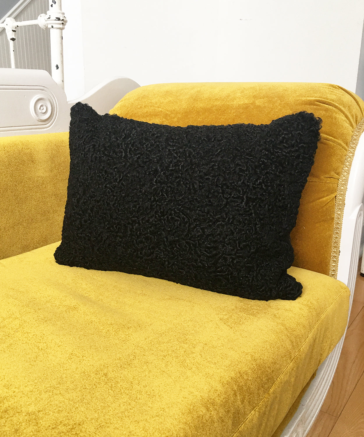 black Persian lamb fur throw cushion  made from vintage fur coats. fur upcycle idea, what should I do with my fur coat? Fur coat ideas. Made in Canada