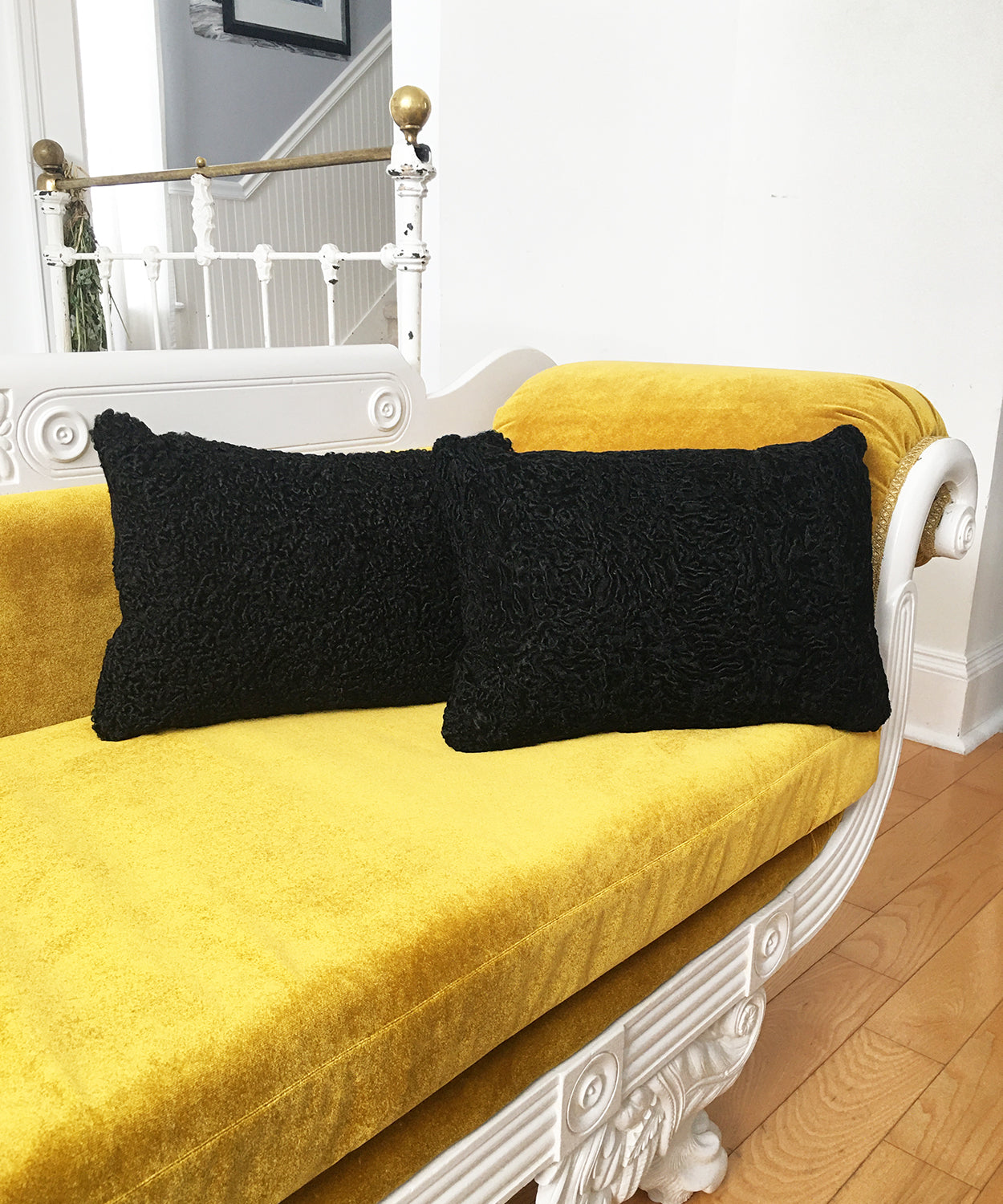 Reclaimed Black Persian Lamb Fur Pillow 13x19"