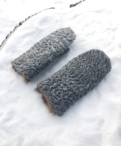 Real Fur Mittens. Gray Persian Lamb fur mittens with fur lining. Mittens for raynauds. warmest furry mittens made in Canada