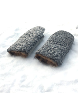 Real Fur Mittens. Gray Persian Lamb fur mittens with fur lining. Mittens for raynauds. warmest furry mittens made in Canada