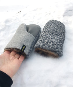 Real Fur Mittens. Gray Persian Lamb fur mittens with fur lining. Mittens for raynauds. warmest furry mittens made in Canada