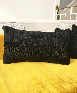 black Persian lamb fur throw cushion  made from vintage fur coats. fur upcycle idea, what should I do with my fur coat? Fur coat ideas. Made in Canada