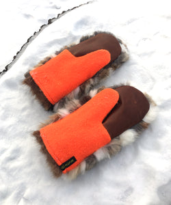 Real Fur Mittens. Rabbit fur mittens with fur lining. Mittens for raynauds. warmest mittens made in Canada