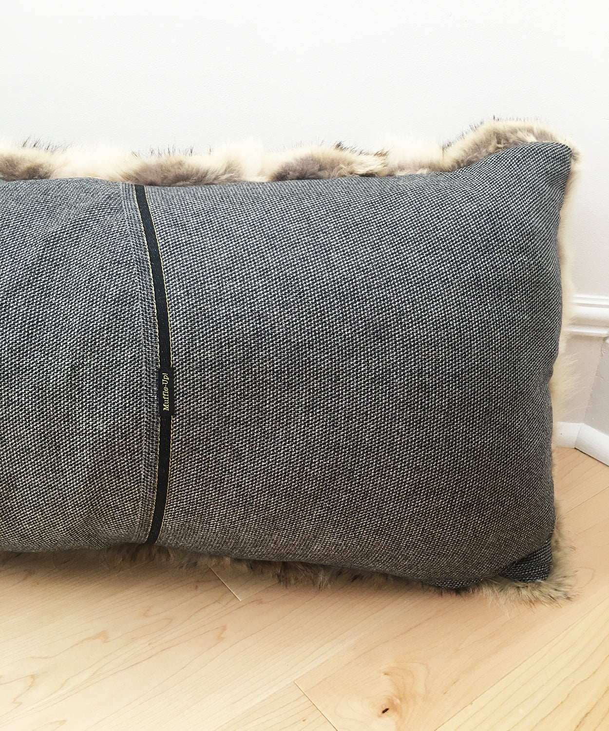 real fluffy coyote fur pillow made from vintage fur coats. Giant fur pillow made in Canada. Fur coat recycling idea. What should I do with my fur coat?