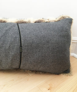 real fluffy coyote fur pillow made from vintage fur coats. Giant fur pillow made in Canada. Fur coat recycling idea. What should I do with my fur coat?