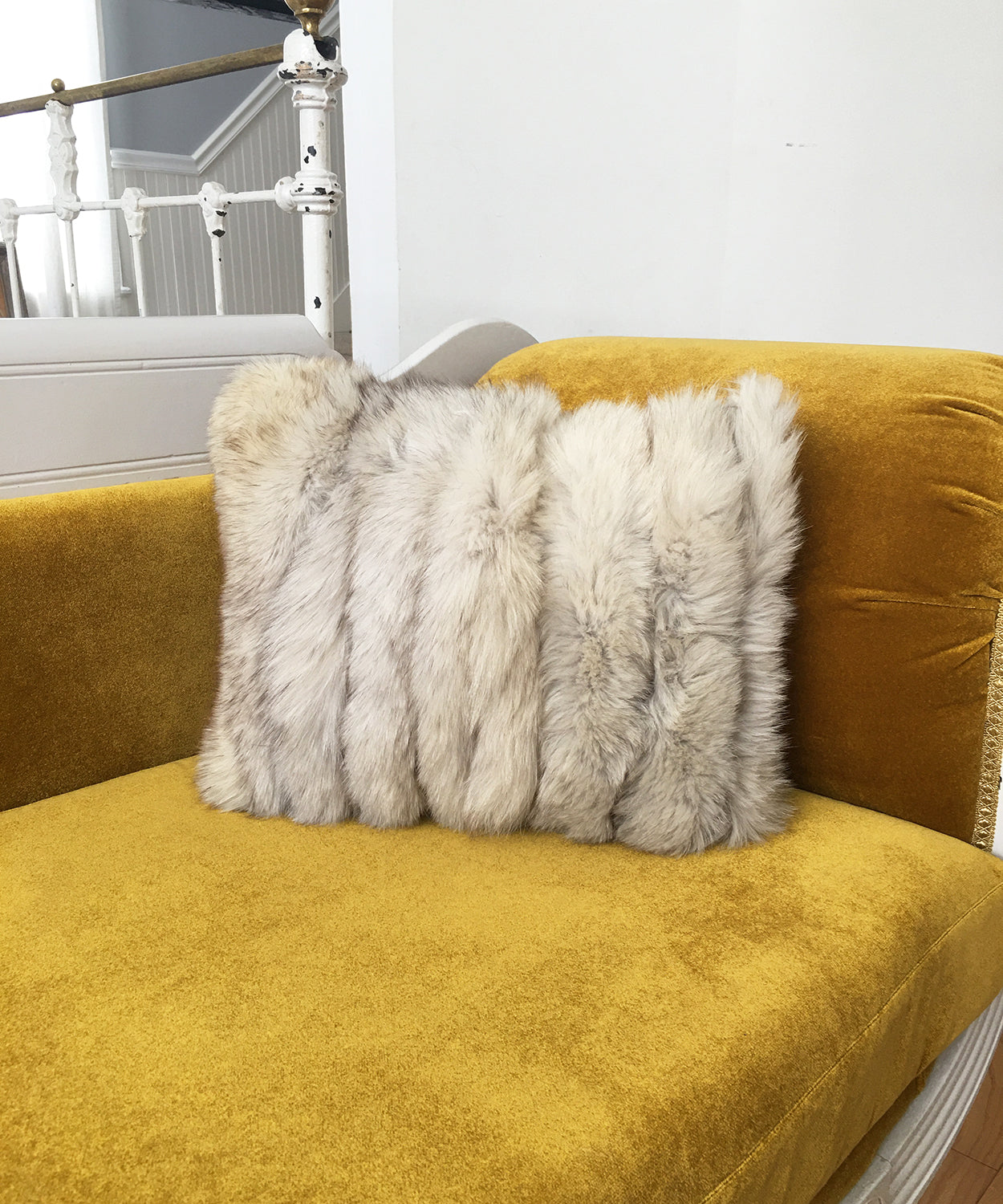 fluffy fox fur pillow made from vintage fur coats