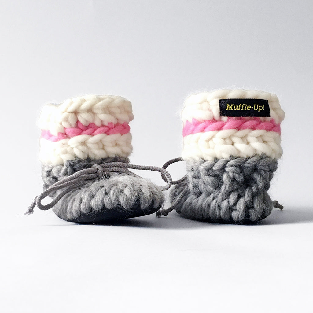 Baby and Kids Merino Wool Slippers - Sock Monkey Rose