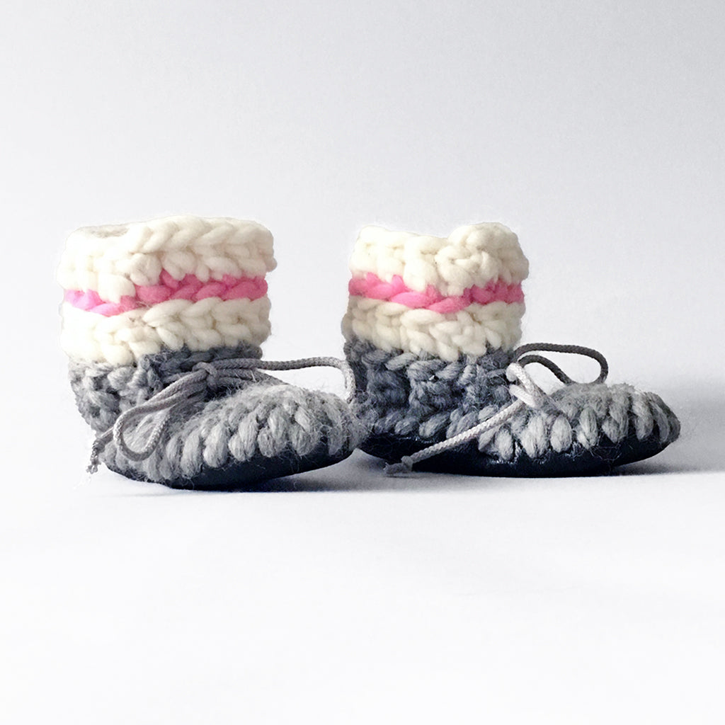 Baby and Kids Merino Wool Slippers - Sock Monkey Rose