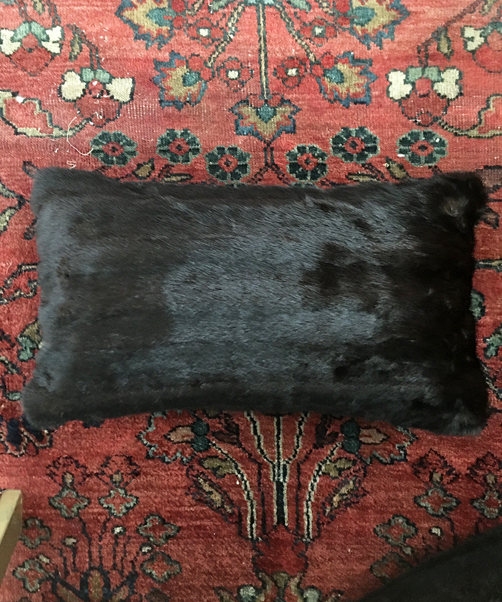 Reclaimed Black Mink Fur Pillow 13" x 22"