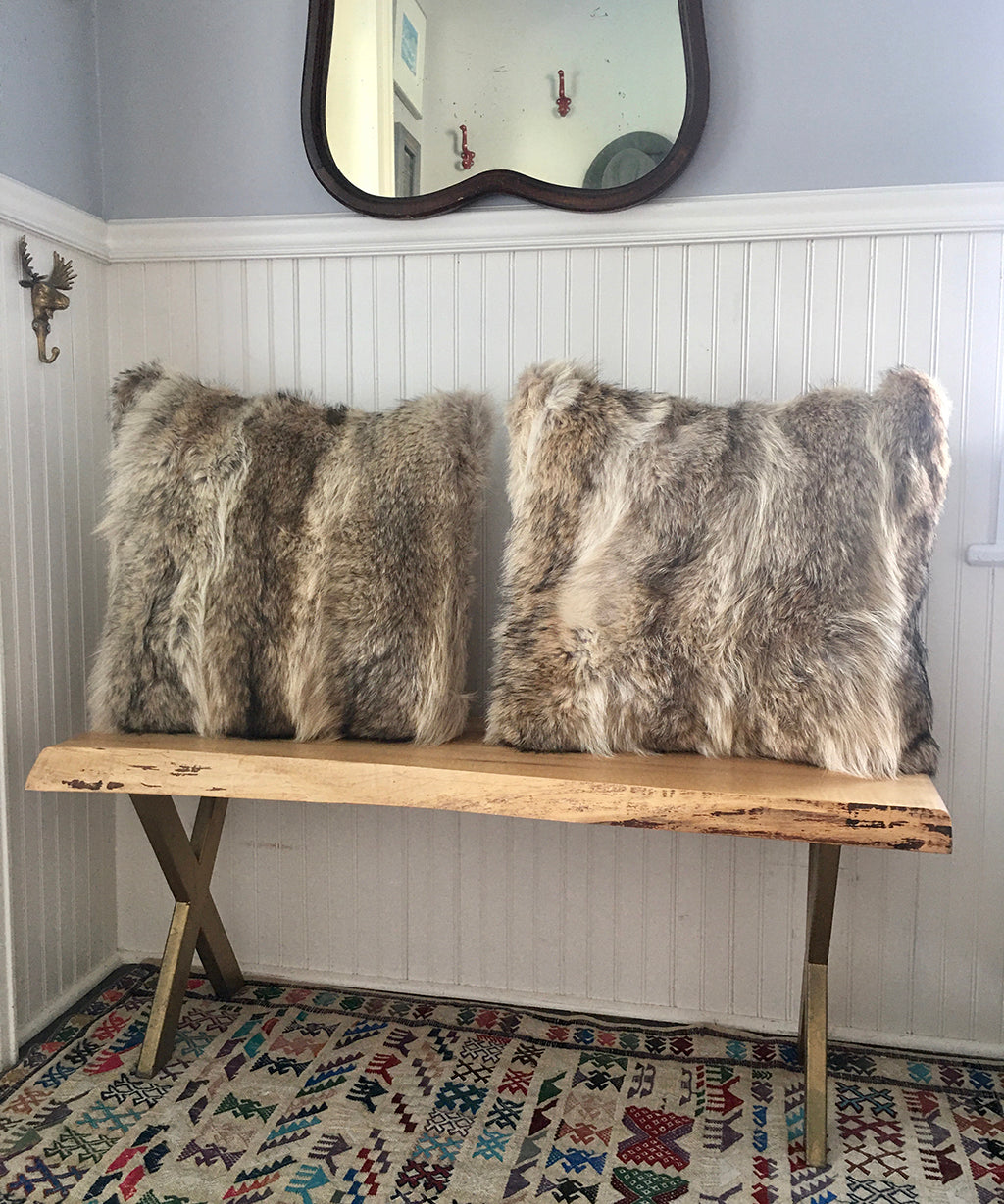 Eco-friendly real fur throw cushions made from vintage fur coats in Canada.