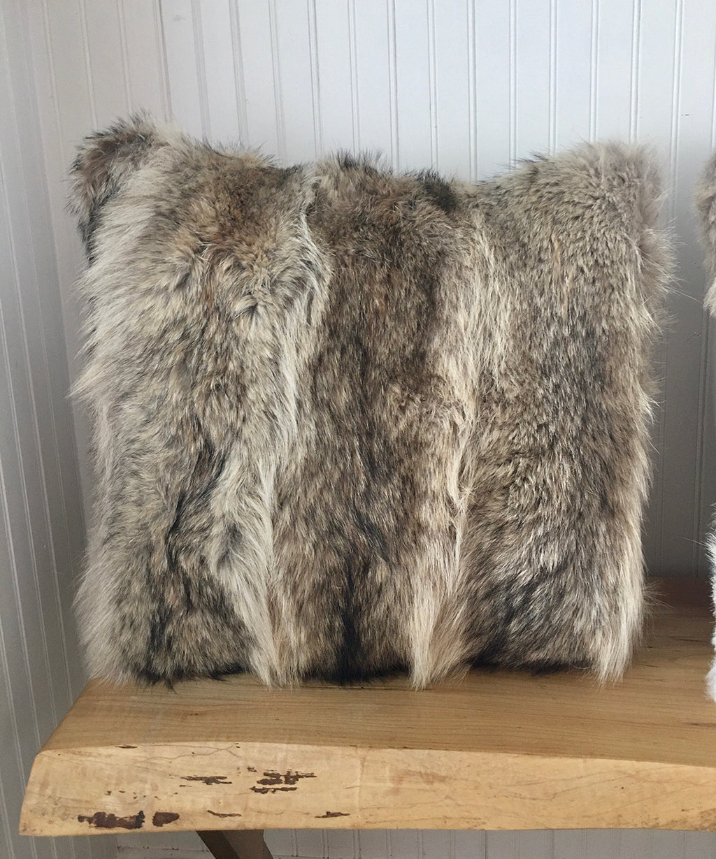 Real fur throw pillows made from reclaimed vintage fur coats in Canada. COYOTE FUR PILLOW