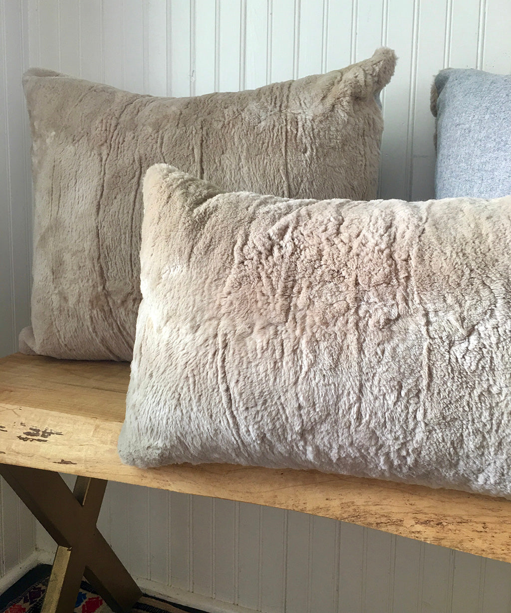 Blonde Sheared Beaver Fur Pillows 19x24", 13x23"