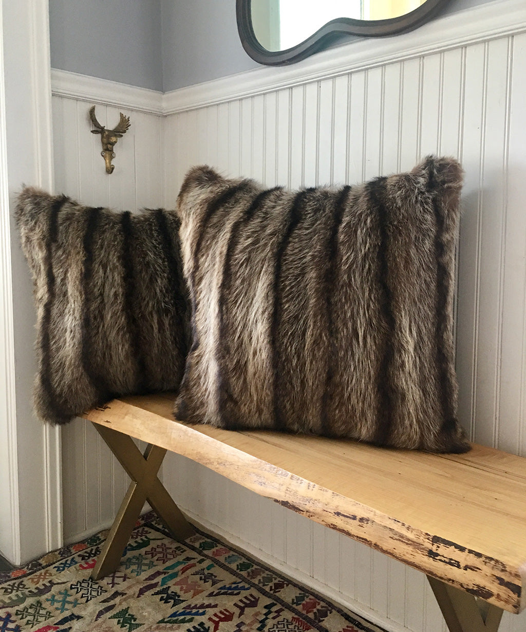 Reclaimed Raccoon Fur Pillow 22 x 22"