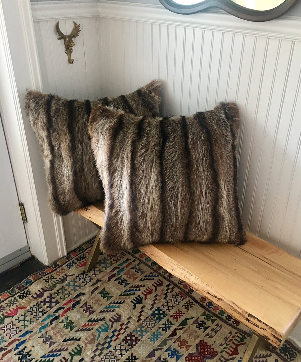 Reclaimed Raccoon Fur Pillow 22 x 22"