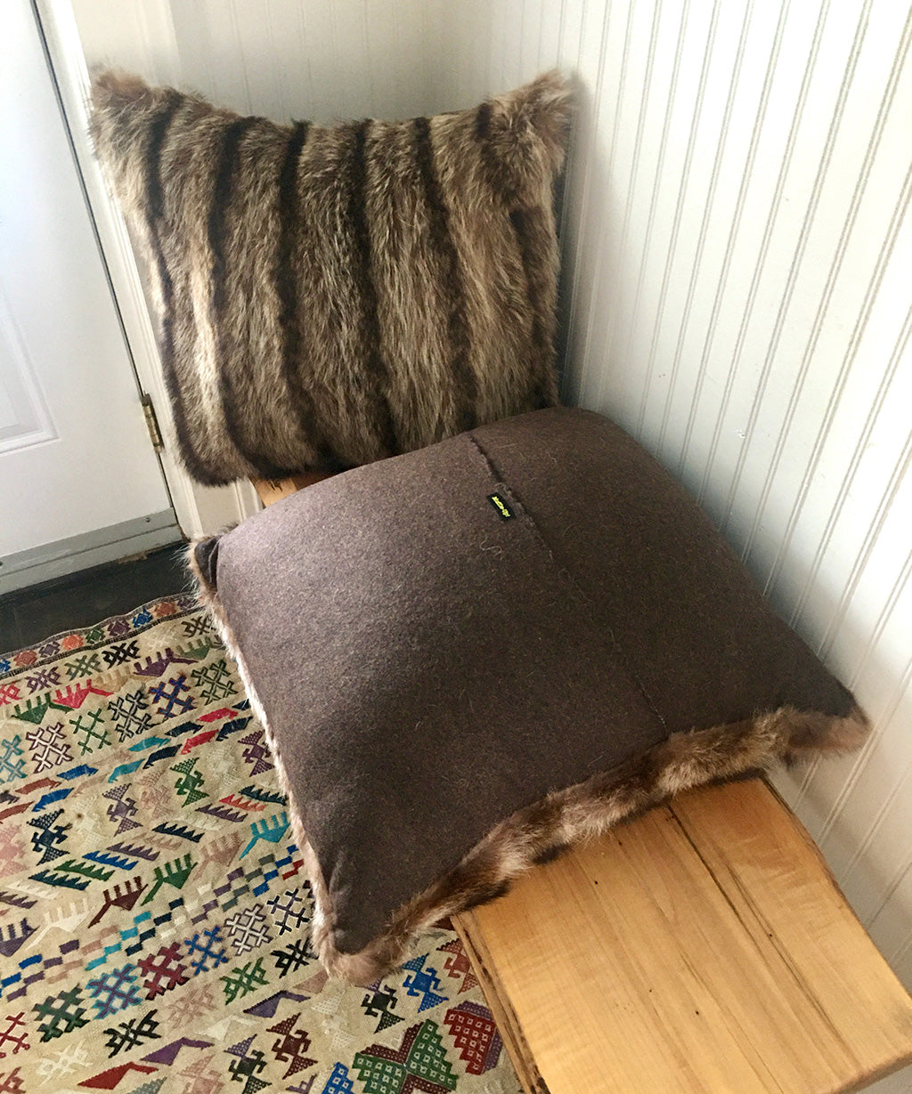 Reclaimed Raccoon Fur Pillow 22 x 22"