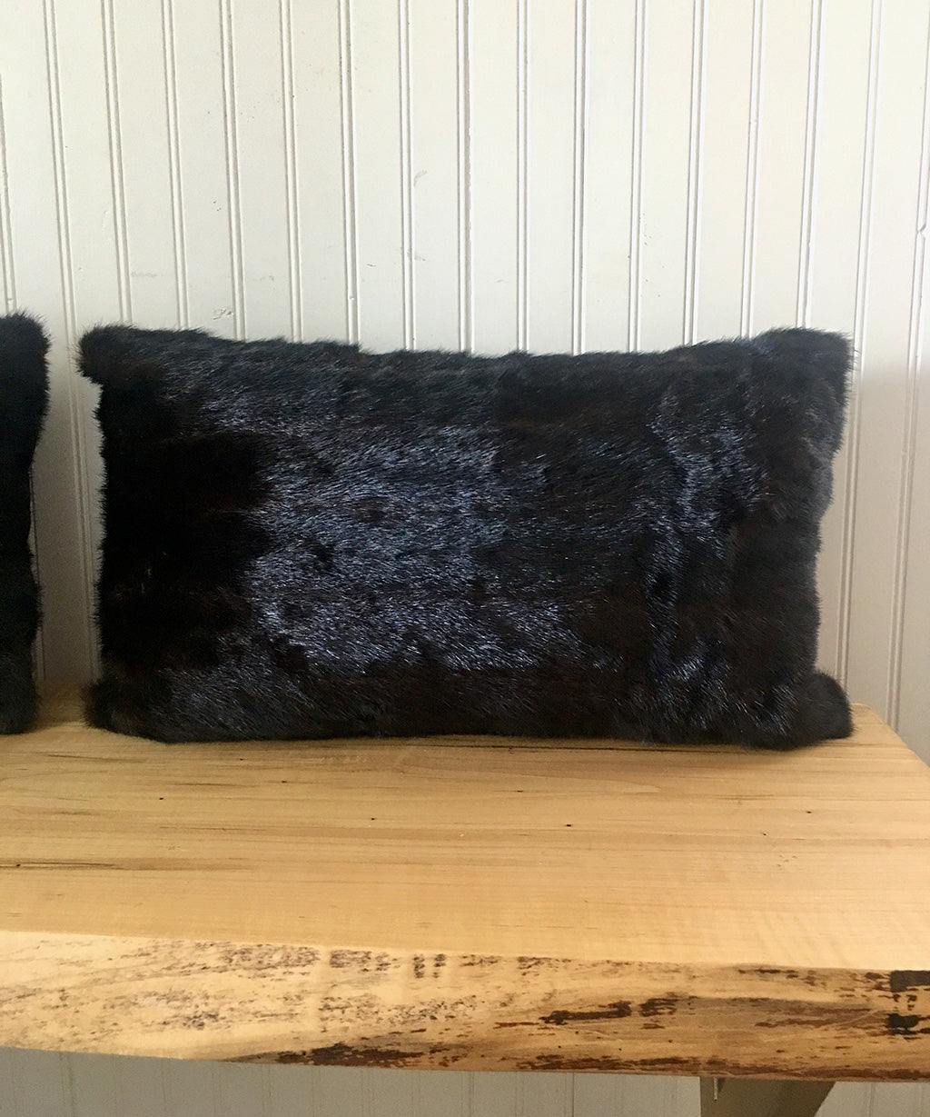 Reclaimed Black Mink Fur Pillow 13" x 22"