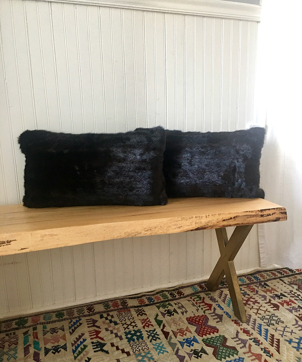 Reclaimed Black Mink Fur Pillow 13" x 22"