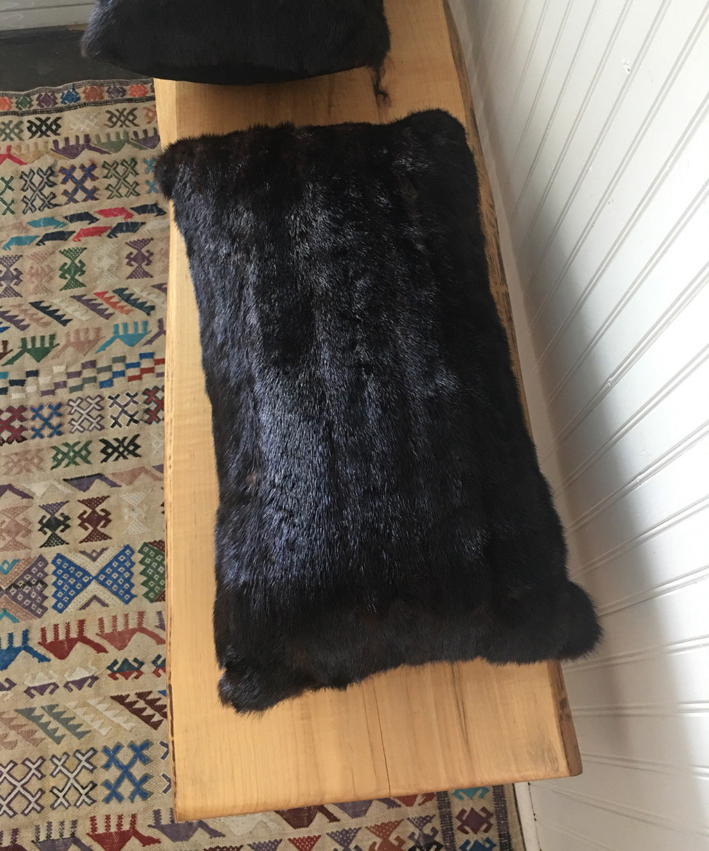 Reclaimed Black Mink Fur Pillow 13" x 22"