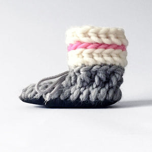 Baby and Kids Merino Wool Slippers - Sock Monkey Rose - Muffle - Up!