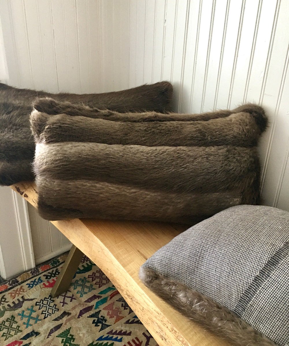 real fur beaver pillow made from vintage fur coats. fur upcycle idea, what should I do with my fur coat? Fur coat ideas. Made in Canada