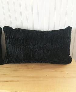 black Persian lamb fur throw cushion  made from vintage fur coats. fur upcycle idea, what should I do with my fur coat? Fur coat ideas. Made in Canada