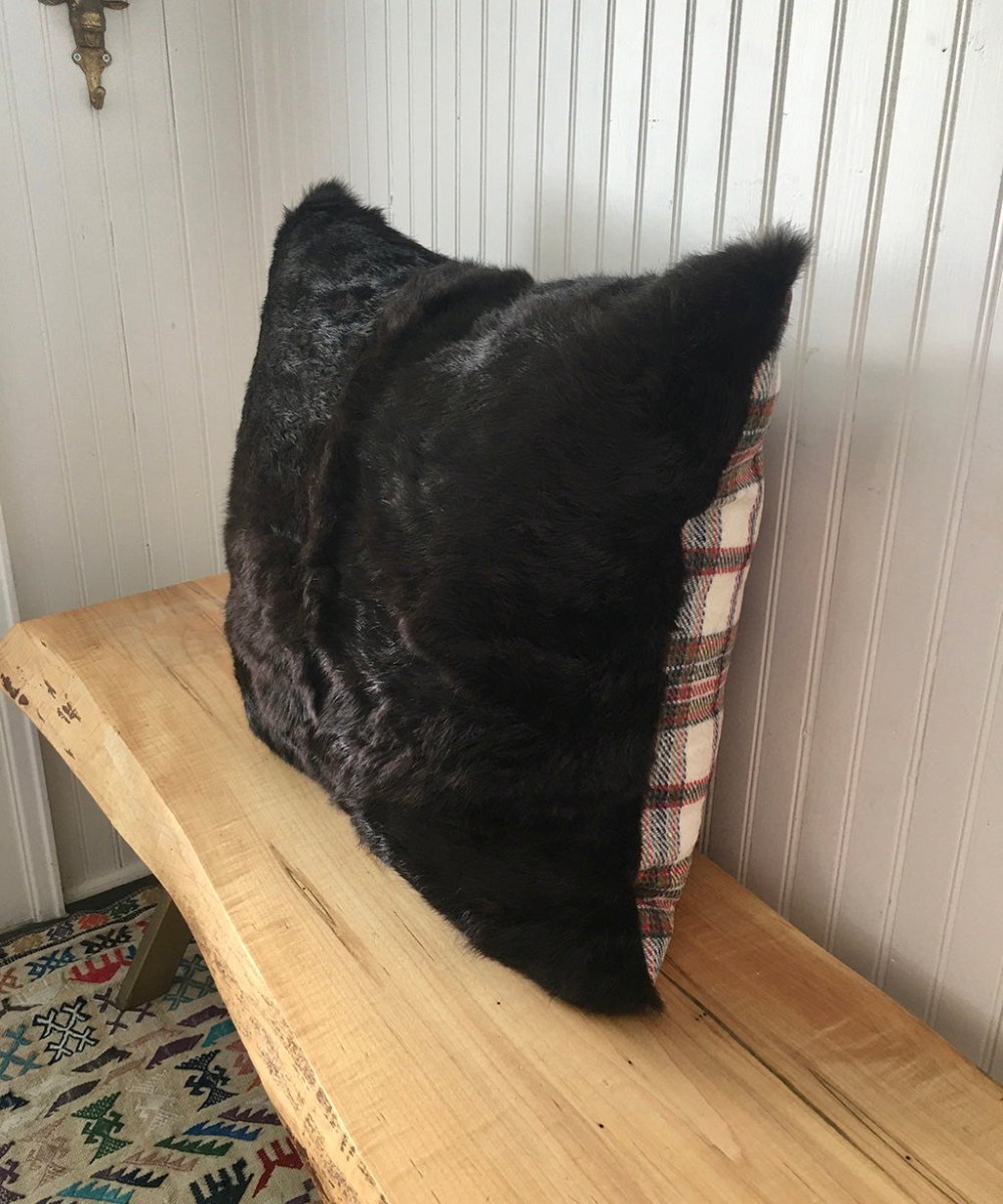 real rabbit fur throw cushion  made from vintage fur coats. fur upcycle idea, what should I do with my fur coat? Fur coat ideas. Made in Canada