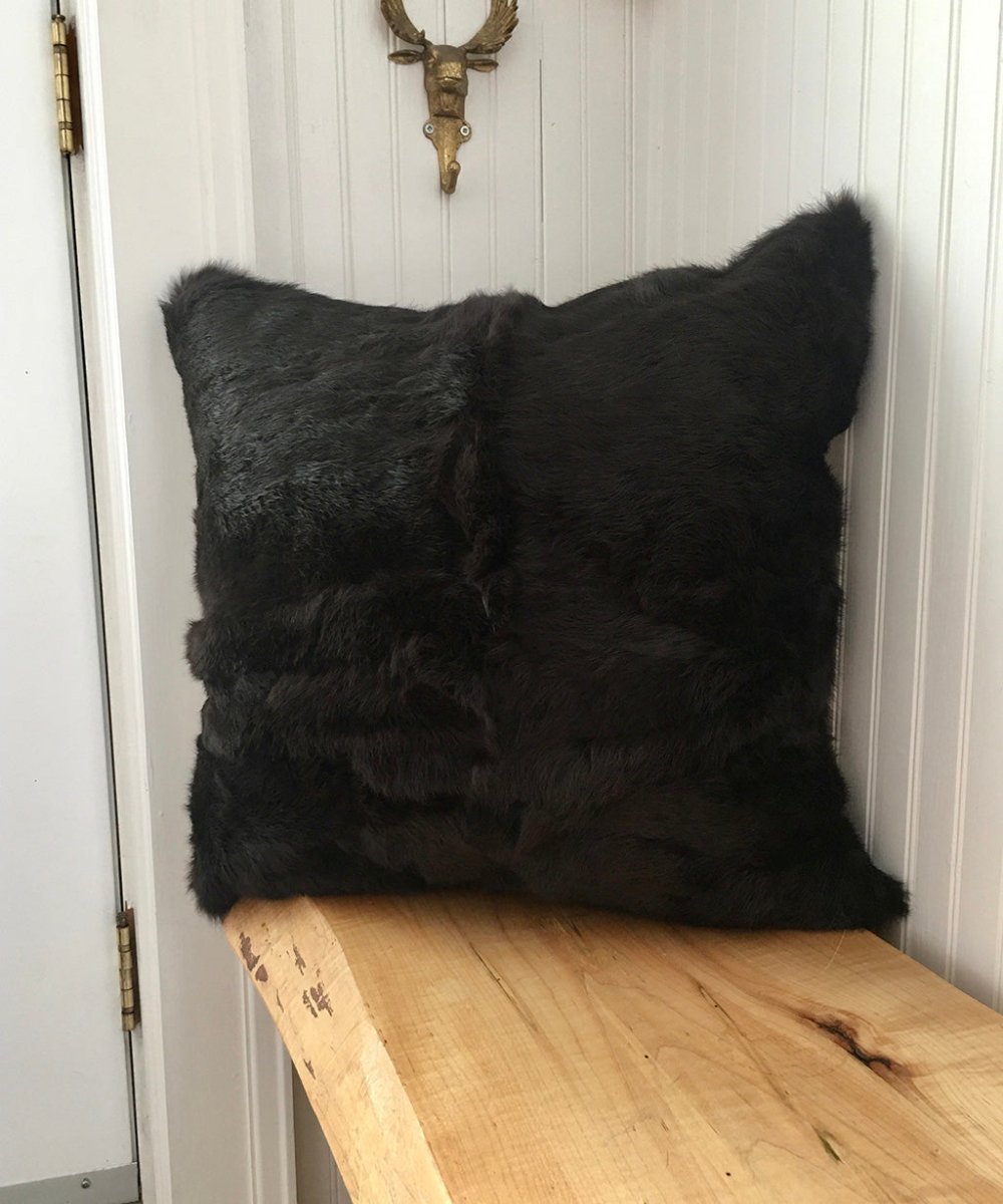 real rabbit fur throw cushion  made from vintage fur coats. fur upcycle idea, what should I do with my fur coat? Fur coat ideas. Made in Canada