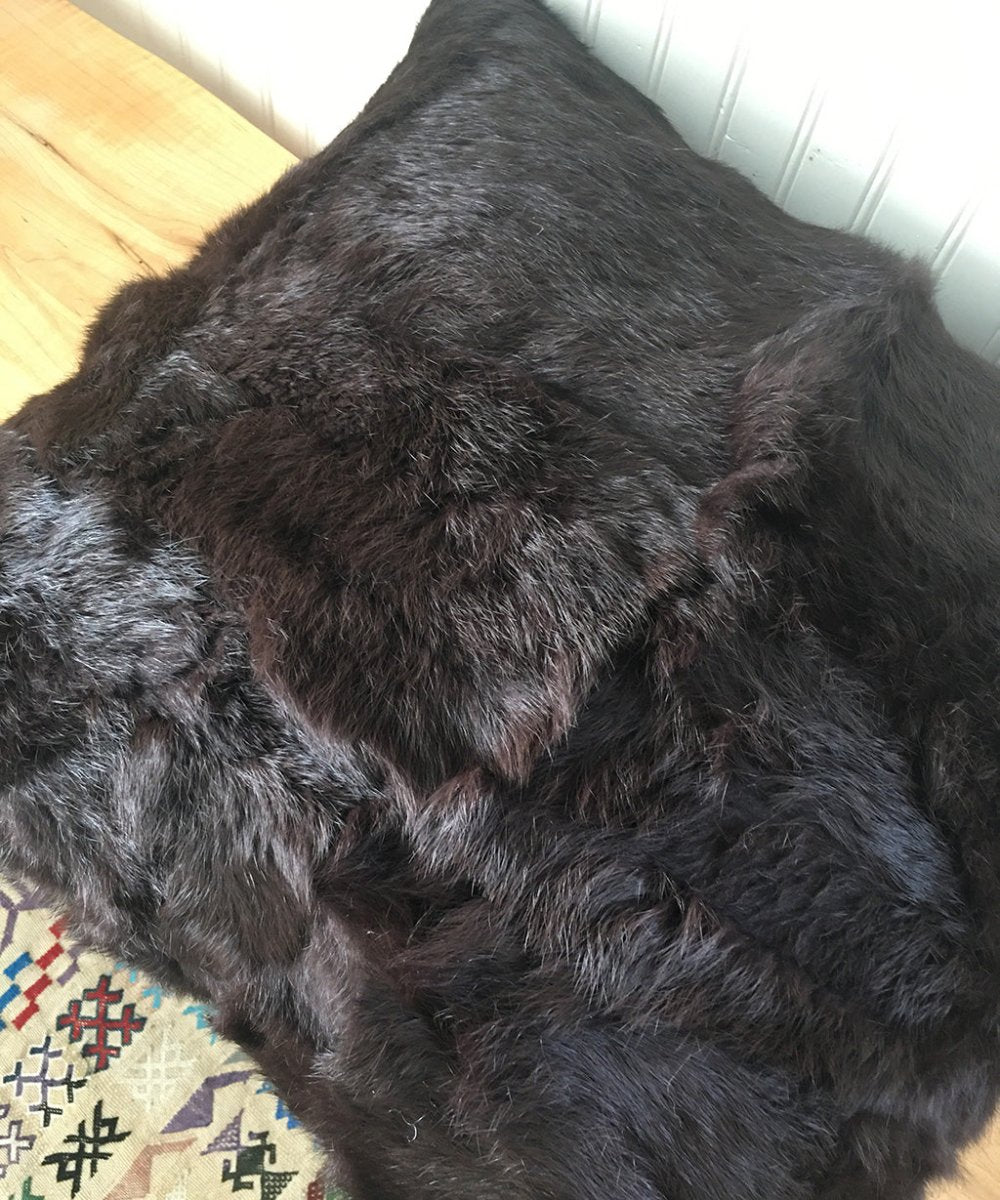 real rabbit fur throw cushion  made from vintage fur coats. fur upcycle idea, what should I do with my fur coat? Fur coat ideas. Made in Canada