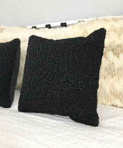 Square Fur Accent Pillows, 13" x 13", Black Persian Lamb - Muffle - Up!