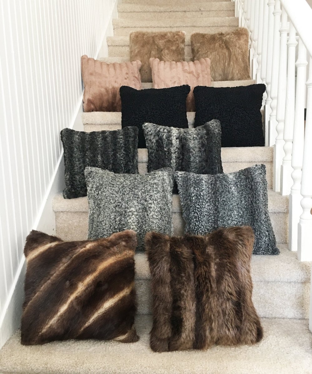 Square Fur Accent Pillows, 13" x 13", Black Persian Lamb - Muffle - Up!