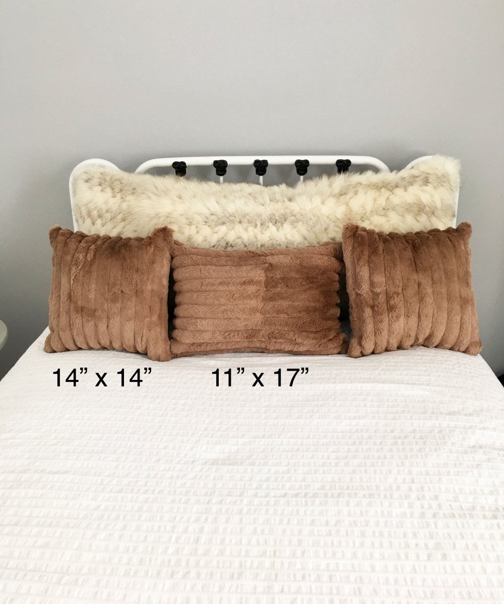 Square Fur Accent Pillows, 14" x 14", 11" x 17" Cocoa Muskrat - Muffle - Up!