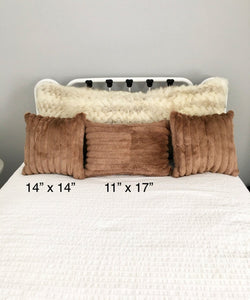 Square Fur Accent Pillows, 14" x 14", 11" x 17" Cocoa Muskrat - Muffle - Up!