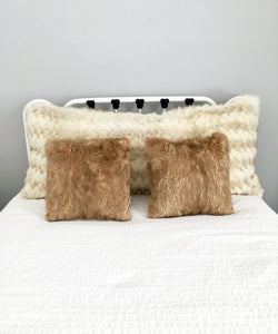 Square Fur Accent Pillows, 14" x 14", Golden Muskrat - Muffle - Up!