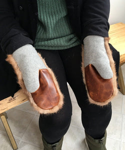 Real Fur Mittens. Brown Mink fur mittens with fur lining. Fur lined Mittens for raynaud's. warmest furry mittens made in Canada