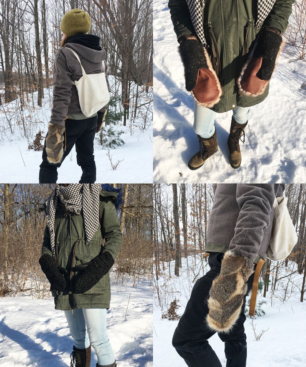 Women's Large / Men's Small Real Fur Mittens - Autumn Haze Brown Mink - Muffle - Up!