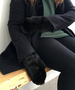 Real Fur Mittens. Black Mink fur mittens with fur lining. Fur lined Mittens for raynaud's. warmest furry mittens made in Canada