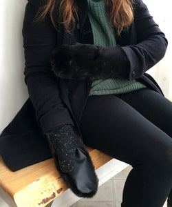 Real Fur Mittens. Black Mink fur mittens with fur lining. Fur lined Mittens for raynaud's. warmest furry mittens made in Canada