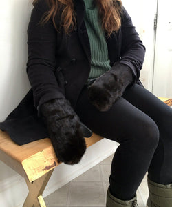 Real Fur Mittens. Black Mink fur mittens with fur lining. Fur lined Mittens for raynaud's. warmest furry mittens made in Canada!